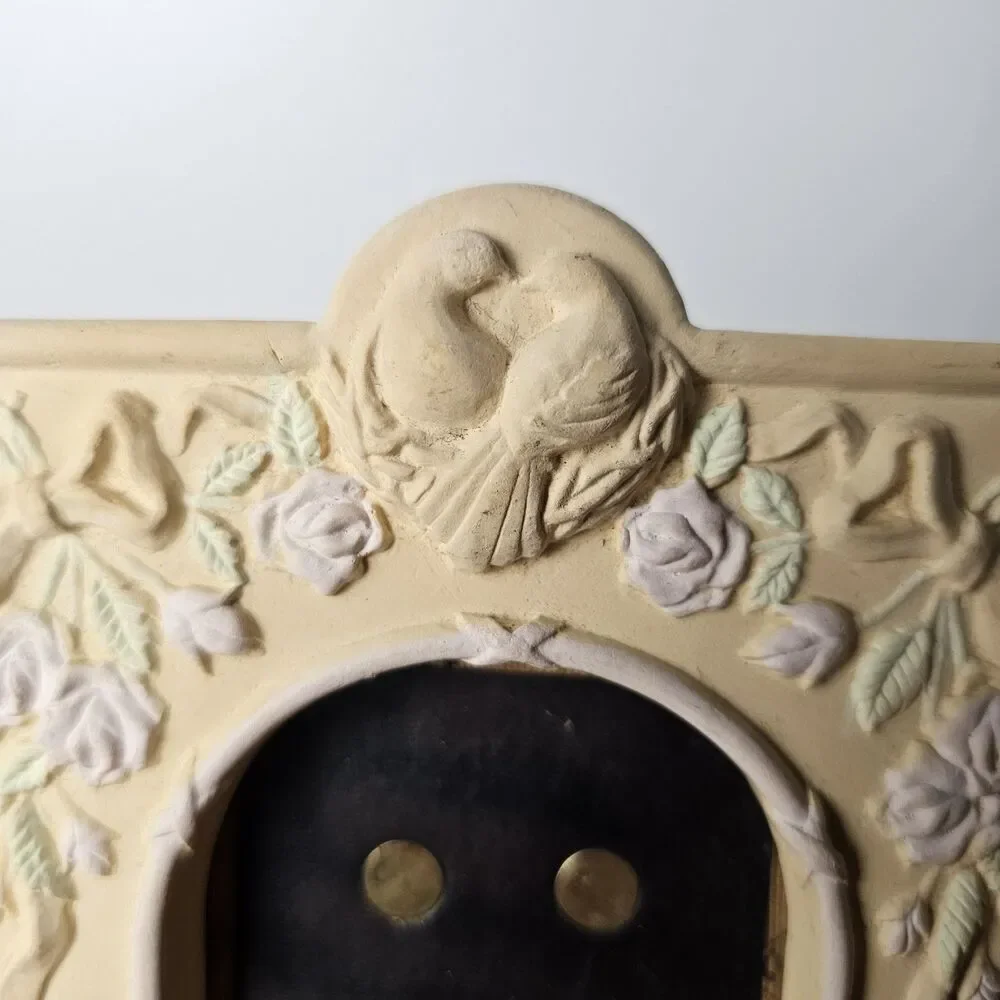 Vintage Ceramic Picture Frame with Roses & Doves Peach Floral Photo Frame